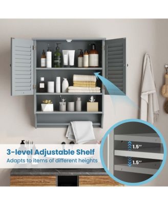 Bathroom Wall Mounted Medicine Cabinet with Louvered Doors & Towel Bar