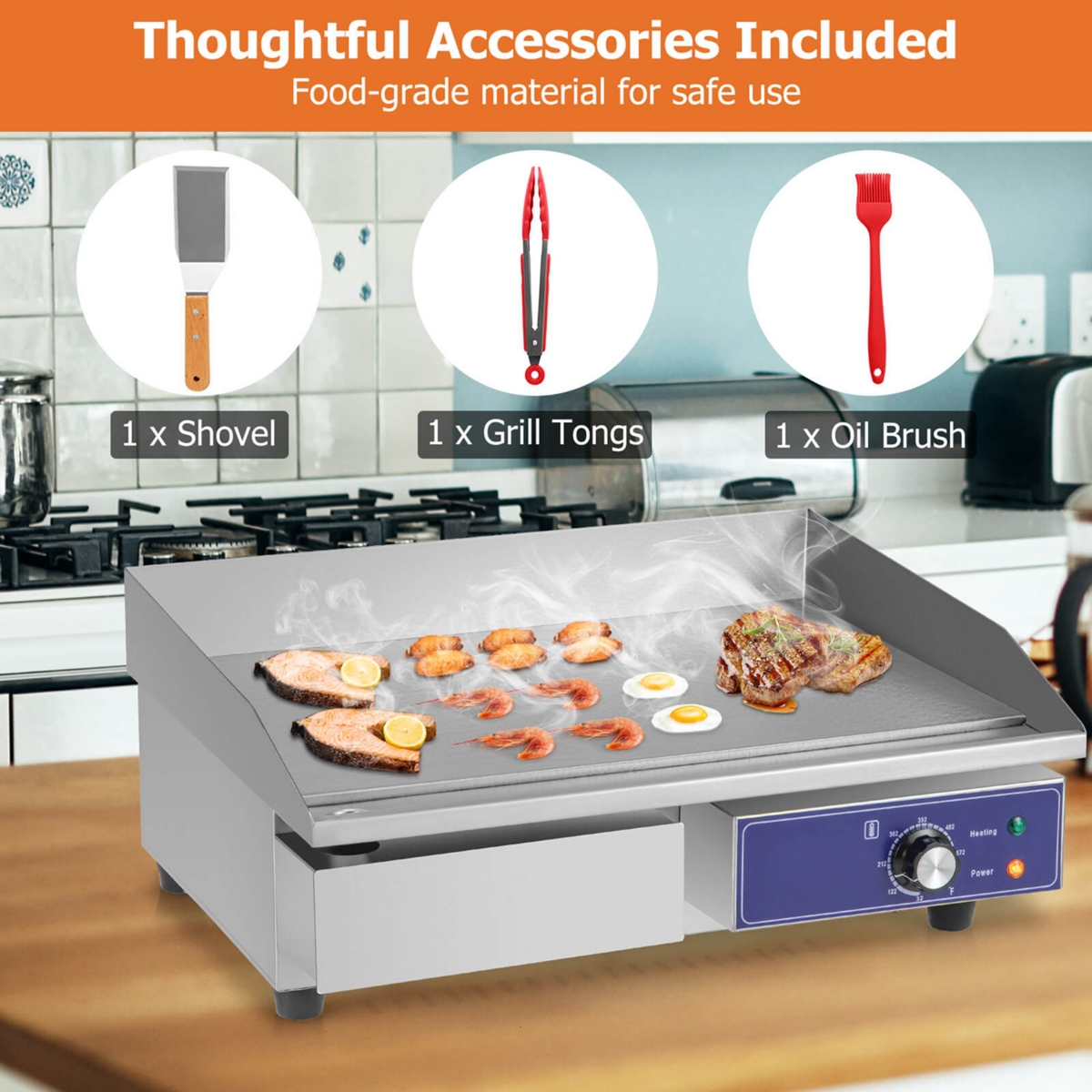 Costway 22'' Commercial Electric Griddle 110V 2000W Flat Top Countertop Grill 122 -572