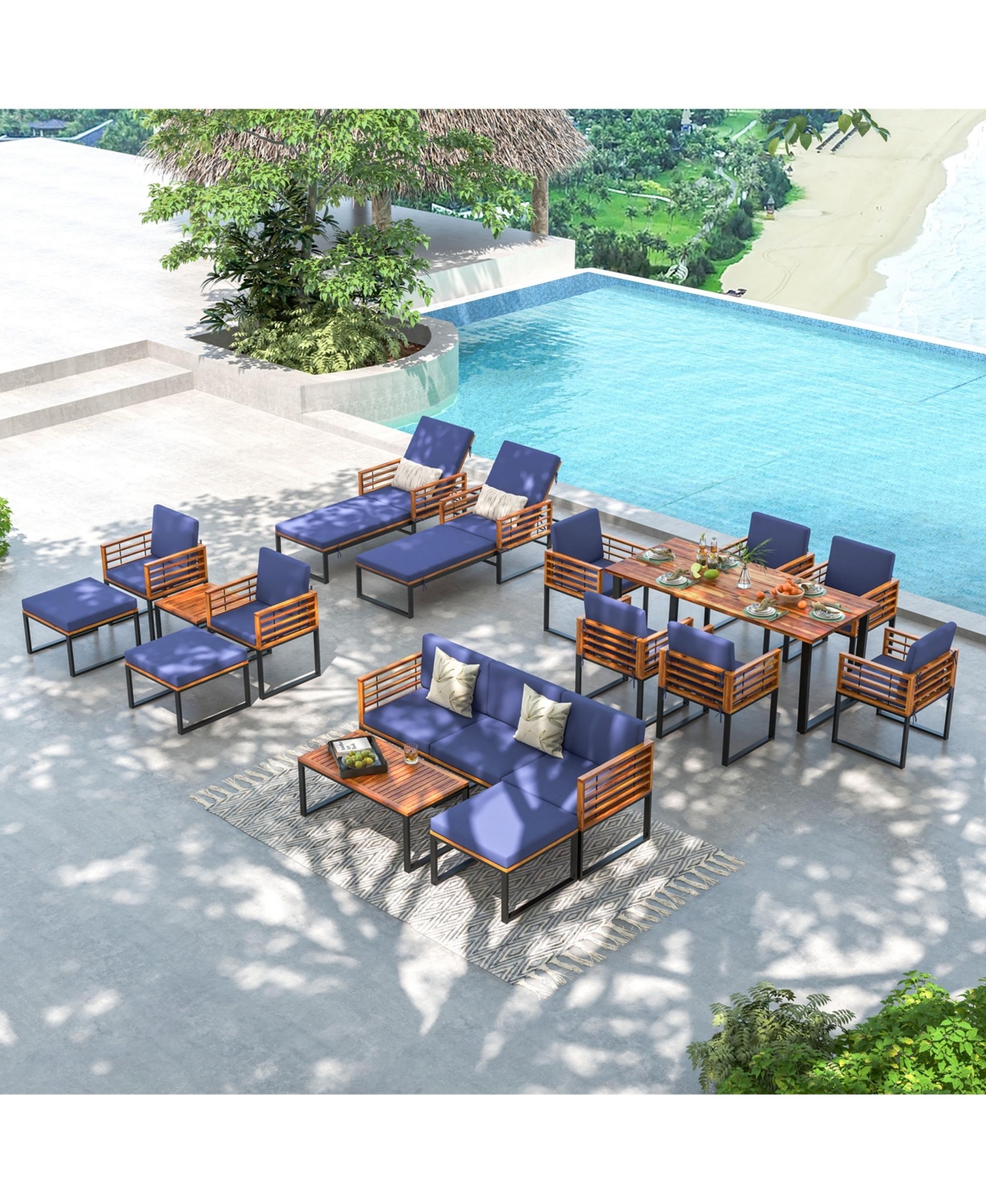 Costway 4pcs Patio Acacia Wood Chair Table Loveseat Cushioned Furniture Set Outdoor