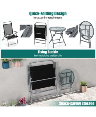 3pcs Patio Folding Table Chair Set Extra-Large Seat Metal Frame Portable Outdoor