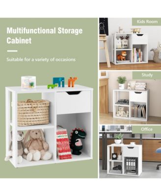 3-Cube Bookcase Organizer with 2-tier Wooden Storage Shelf & Pull-out Drawer