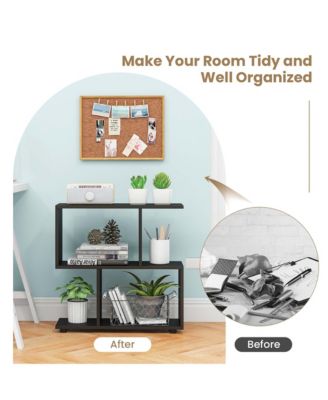 2-Tier Bookshelf Free Standing Wooden Display S-Shaped Shelf Storage Rack