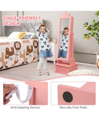 Kid Freestanding Jewelry Armoire 2-in-1 Full Length Mirror Storage Drawer