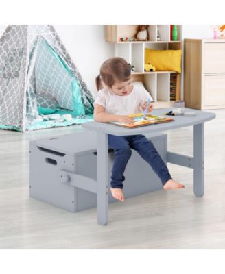 3-in-1 Kids Convertible Storage Bench Wood Activity Table and Chair Set