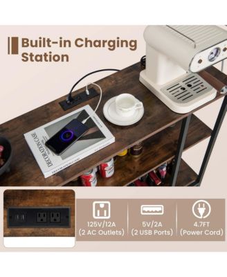 Cabinet Bar Table Rack Table for Drinks Glasses with Power Outlets