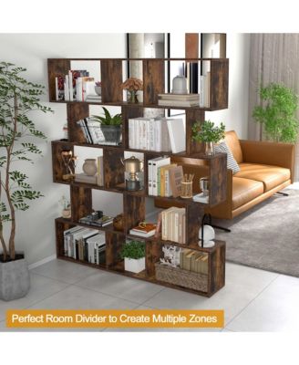 1 PC 5-Tier Bookshelf Geometric S-Shaped Bookcase Room Divider Storage Display Shelf