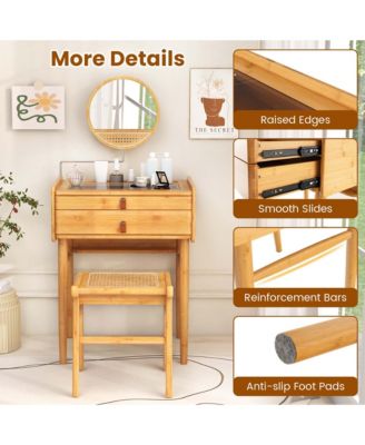 Makeup Vanity Table with Adjustable Mirror Bamboo Dressing Table 2 Drawers