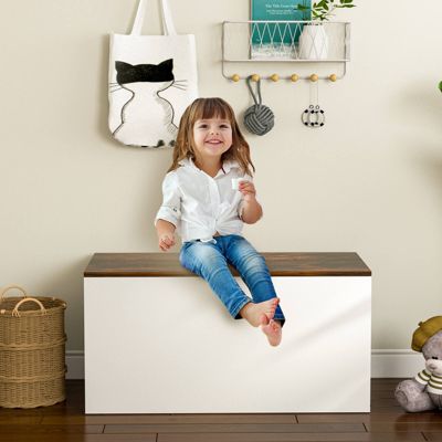 Flip-top Storage Chest Lift Top Storage Bench Wooden Deck Toy Box