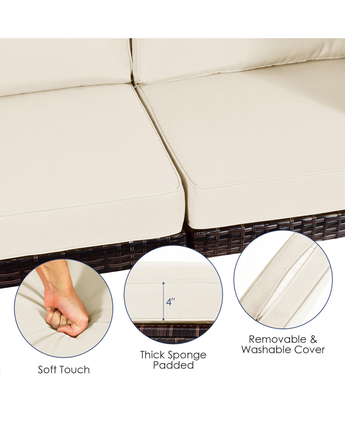 Gymax 6PCS Rattan Outdoor Sectional Sofa Set Patio Furniture Set w/ White Cushions - White+mix brown