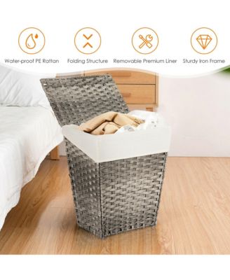 Handwoven Laundry Hamper Foldable w/Removable Liner, Lid & Handles