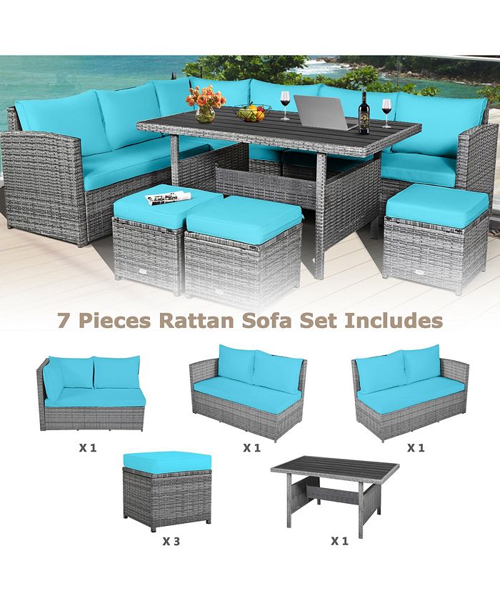 Gymax 7PCS Rattan Patio Sectional Sofa Set Conversation Set w