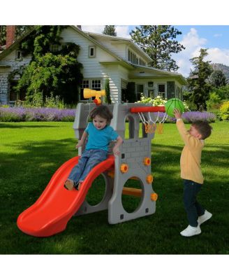 Children Climber Slide Set w/ Basketball Hoop and Telescope Toy Indoor & Outdoor