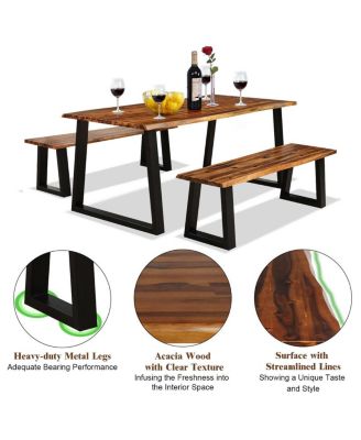 Picnic Table Set Acacia Wood 3 Piece Table Bench Outdoor Patio