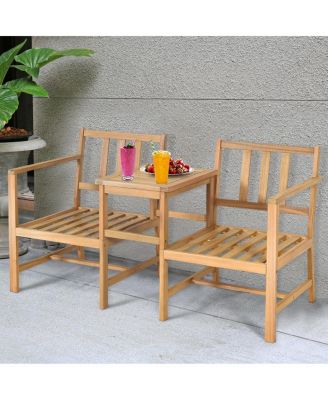 3 in 1 Patio Table Chairs Set Solid Wood Garden Furniture