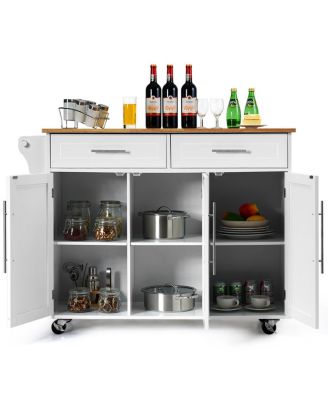Wood Top Rolling Kitchen Island Trolley Cart Storage Cabinet
