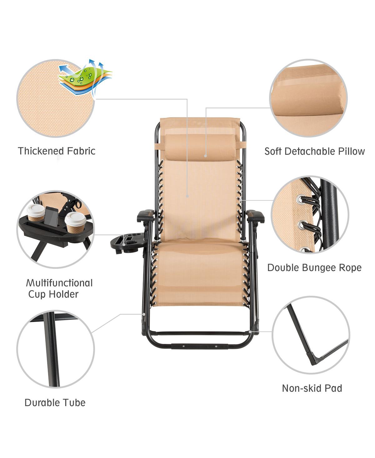 Costway Zero Gravity Chair Oversize Chair Patio Heavy Duty Folding Recliner -khaki