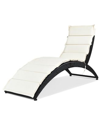 Folding Patio Rattan Lounge Chair Chaise Cushioned Portable Garden Lawn