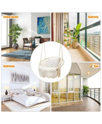 Hanging Hammock Chair Macrame Swing Handwoven Cotton Backrest Garden