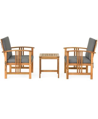 3PCS Solid Wood Patio Furniture Set Table&Chairs