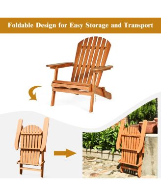 3PCS Patio Wooden Adirondack Chair Table Set Folding Seat Furniture Garden