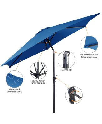 9FT Patio Umbrella Patio Market Steel Tilt W/ Crank Outdoor Yard Garden