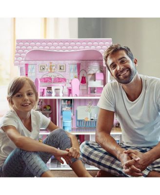 28'' Dollhouse w/ Furniture Gliding Elevator Rooms 3 Levels Young Girls Toy