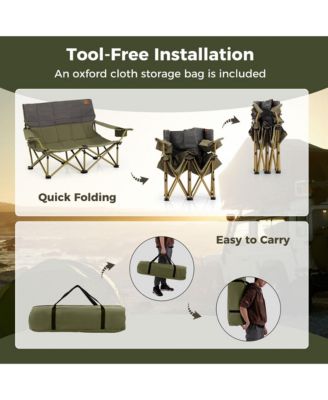 Oversized Camping Chair Folding Loveseat Camping Couch w/ Cup Holders & Padding Green