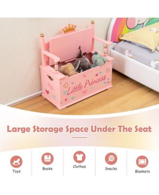 Kids Princess Wooden Bench Seat Toy Box Storage Organizer Children Playroom