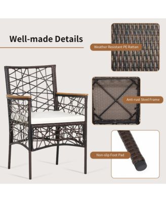 2pcs PE Wicker Patio Bistro Chairs Acacia Wood Armrests