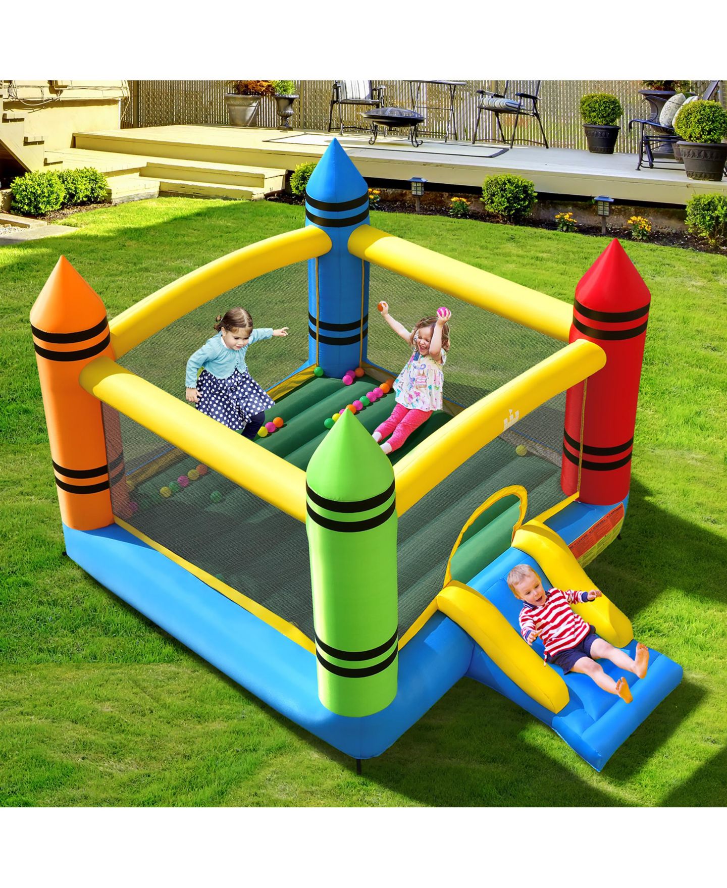 Детская игрушка Costway Inflatable Bounce House with Slide, Ocean Balls & 480W Blower, 138"L x 103.5"W x 89"H, от 3 лет — фото 10