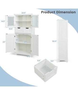 2-Drawer Glass-Door Bathroom Floor Storage Cabinet