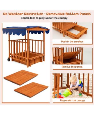 Wooden Retractable Sandbox with Cover & Built-in Wheels Kids