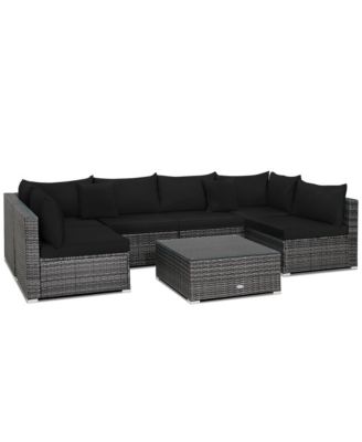 7PCS Patio Rattan Furniture Set Sectional Sofa Cushioned Garden