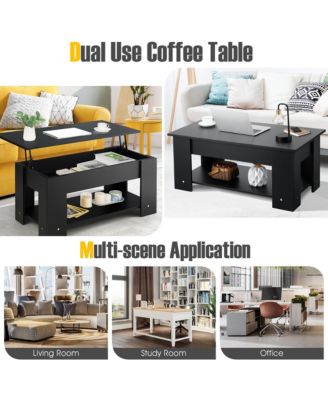 Lift Top Coffee Table Modern Accent Table w/Hidden Storage Compartment & Shelf