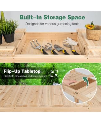 Potting Bench Table Wooden Garden Work Bench Platform with Display Rack Hidden Sink