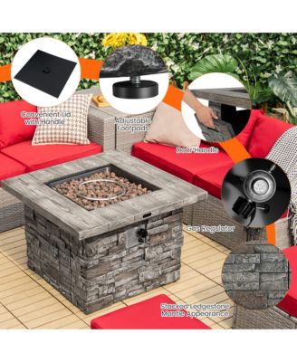 34.5'' Square Propane Gas Fire Pit Table Faux Stone w/ Lava Rock