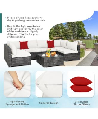 7PCS Patio Rattan Furniture Set Sectional Sofa Cushioned Garden