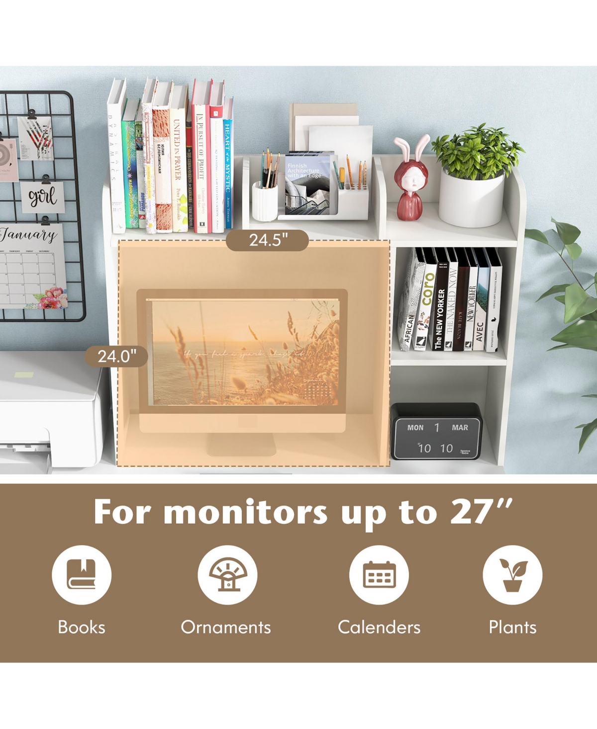 Costway Desk Bookshelf Desktop Storage Organizer Display Shelf Rack Dorm Office