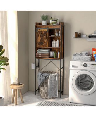 Over-The-Toilet Storage Cabinet Bathroom Organizer w/ Sliding Barn Door