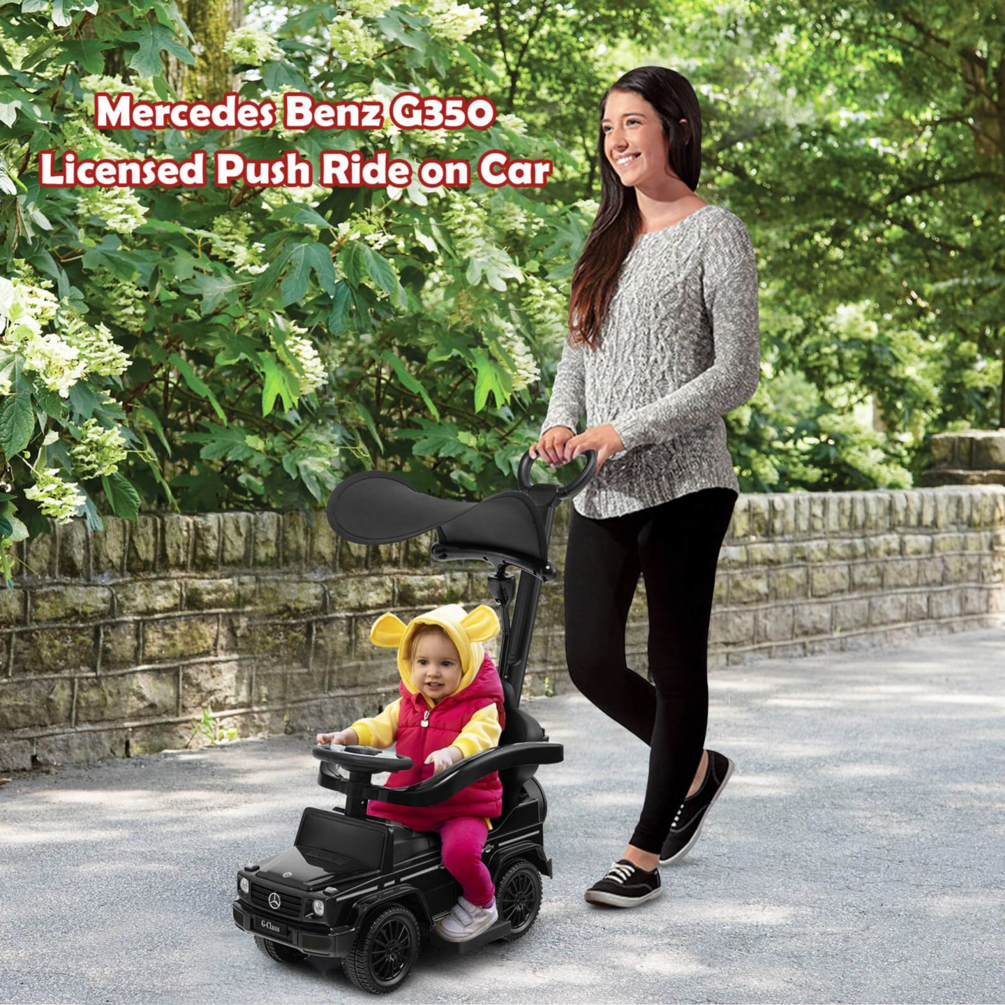 Детская игрушка Costway Mercedes Benz G350 3 in 1 Ride-On Push Car with Handle, Ages 18-36 Months, цвет: Чёрный — фото 3