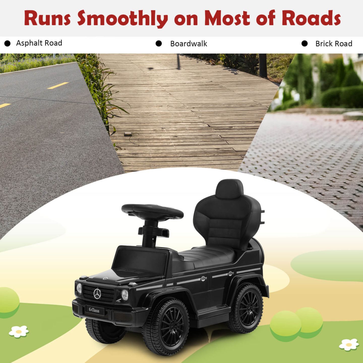 Детская игрушка Costway Mercedes Benz G350 3 in 1 Ride-On Push Car with Handle, Ages 18-36 Months, цвет: Чёрный — фото 9