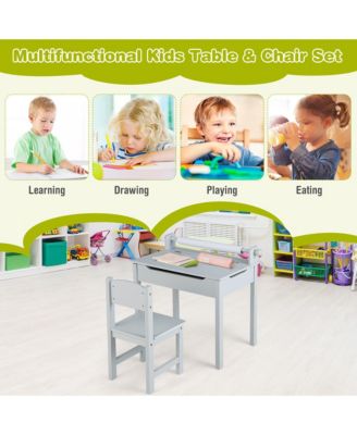 Toddler Craft Table &amp; Chair Set Kids Art Crafts Table with Paper Roll Holder