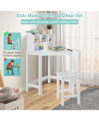 Kids Corner Desk & Chair Set Wooden Study Writing Workstation