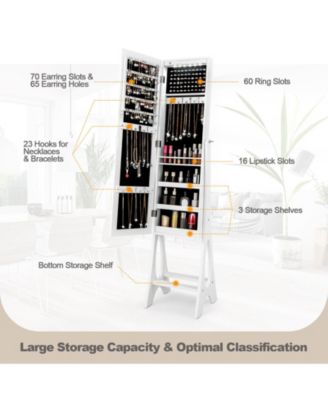 LED Jewelry Cabinet Armoire with Bevel Edge Mirror Organizer Mirrored Standing