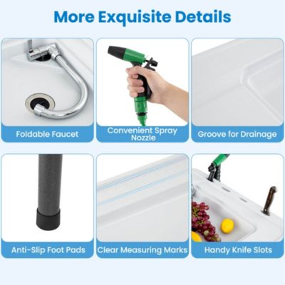 Folding Fish Cleaning Table Portable Camping Table with Faucet Hose Grid Rack