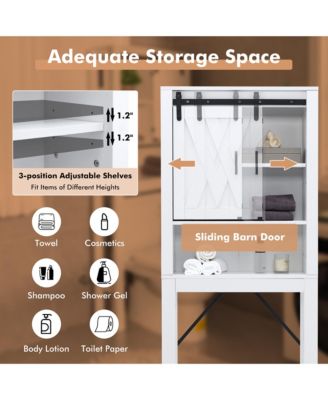 Over the Toilet Bathroom Storage Cabinet with Sliding Barn Door & Adjustable Shelf