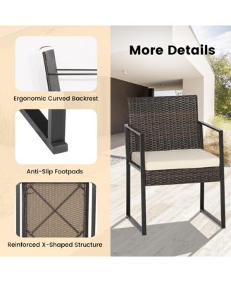 3pcs Patio Furniture Set Heavy Duty Cushioned Wicker Rattan Chairs Table