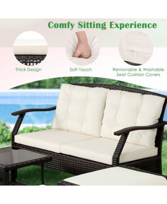 7PCS Patio Rattan Furniture Set Cushioned Sofas Loveseat Yard W/Waterproof Cover