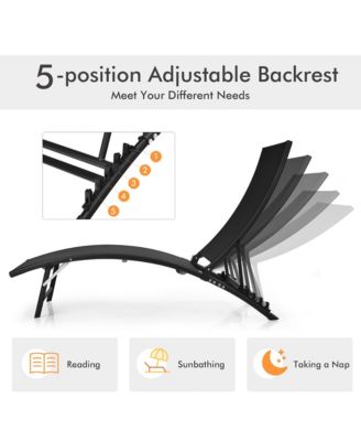 2 PCS Patio Folding Chaise Lounge Chair Recliner Adjustable Stackable Deck