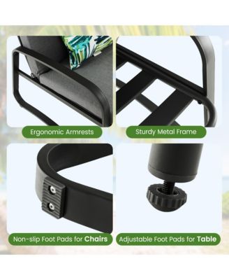 3pcs Patio Bistro Conversation Set DPC Tabletop Metal Cushioned Chairs Outdoor